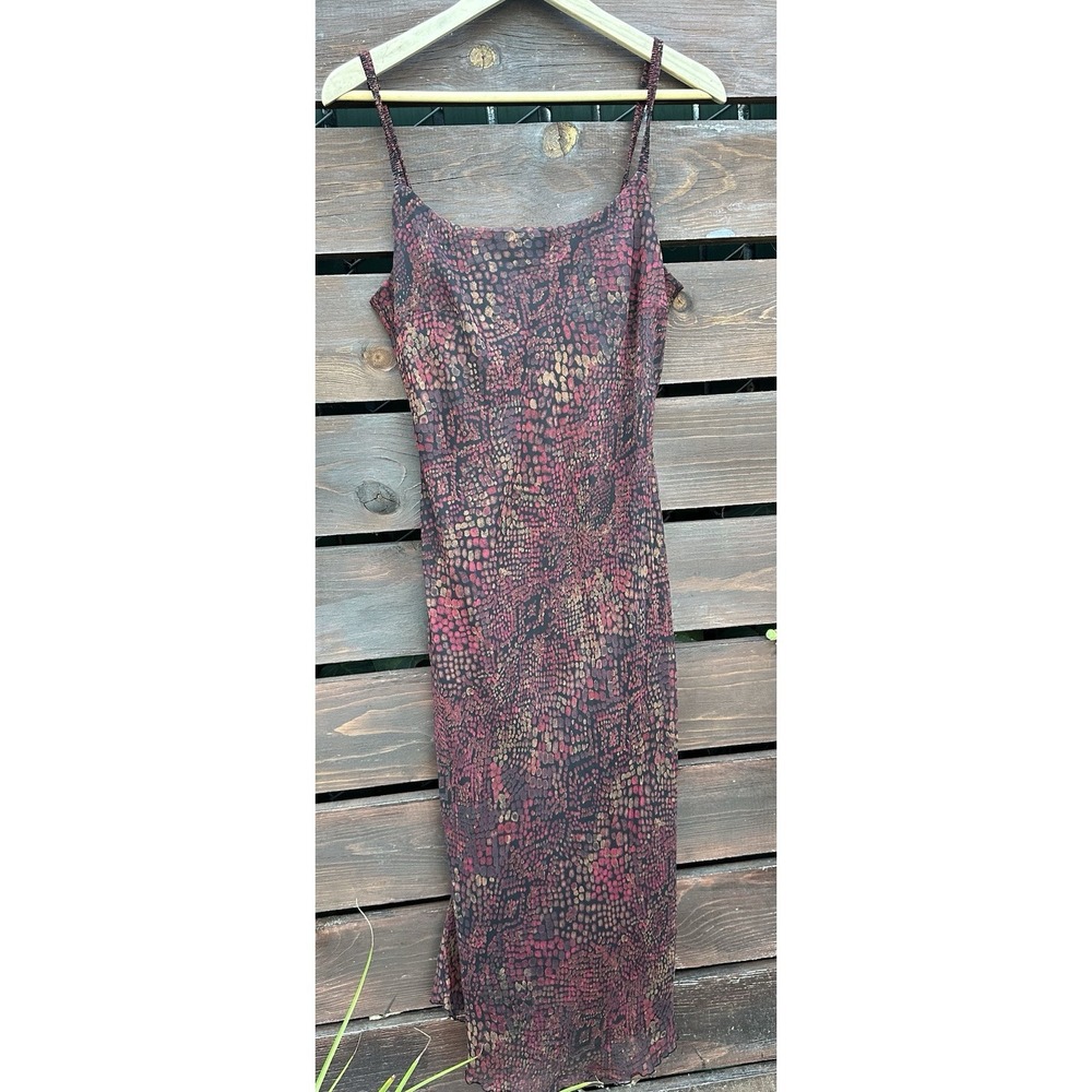 Y2K Womens Chiffon Slip Dress Size 8 Red Geo WhimsiGoth Sleeveless Midi Vtg Vamp